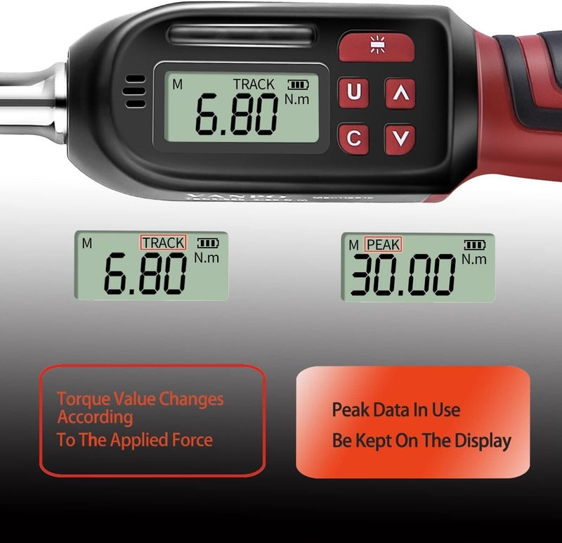 VANPO Digital Torque Wrench 3/8 Inch Drive 5-99.5 ft-lbs./6.8-135Nm, ±2% CW Torque Accuracy, Electronic Torque Wrench Set with Buzzer and LED Flash Notification for Bike Moto - Image 5